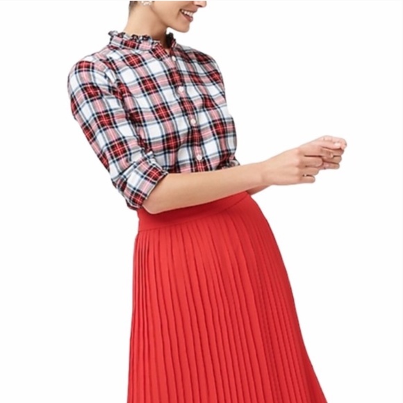 J. Crew Factory Flannel Tartan Button-Front Top with Ruffled Collar-Size: S, NWT - Picture 2 of 8